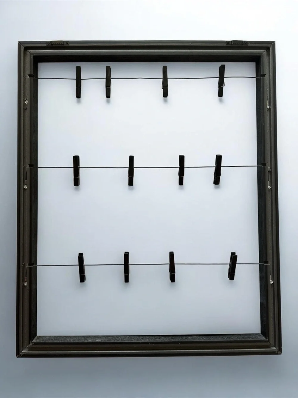 Black Wooden 12 Photo Clip Frame Wall Organizer 20”x24”